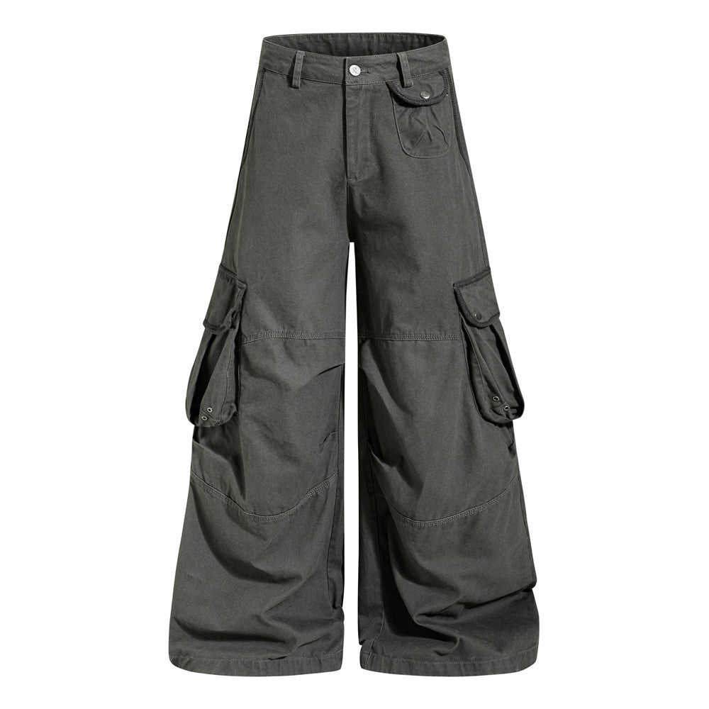 Wide-Leg Cargo Pants Men – Multi-Pocket A-Line Baggy Trousers