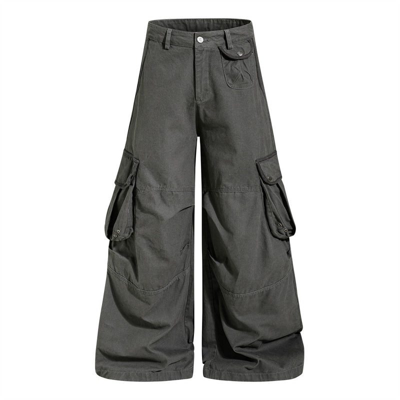 Wide-Leg Cargo Pants Men – Multi-Pocket A-Line Baggy Trousers