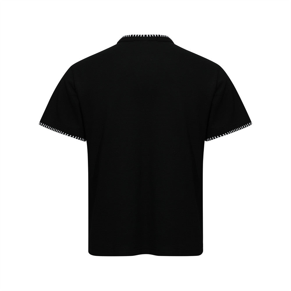 Men's Henley V-Neck Short Sleeve T-Shirt with Contrast Stitch Detail