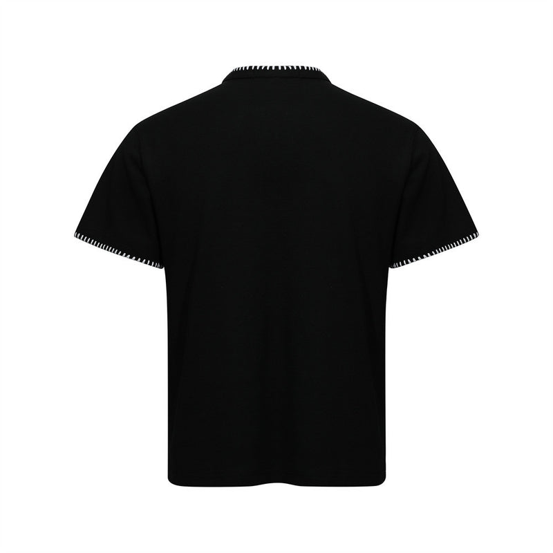 Men's Henley V-Neck Short Sleeve T-Shirt with Contrast Stitch Detail
