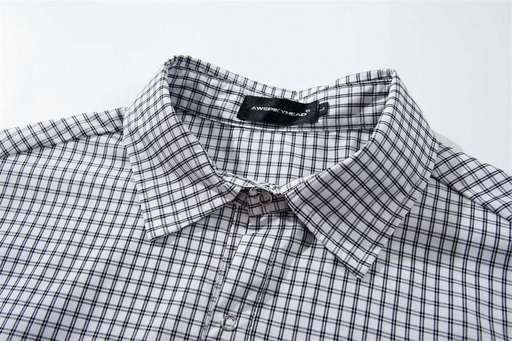 Plaid Long-Sleeve Shirt – Oversized Fit with Drawstring Hem