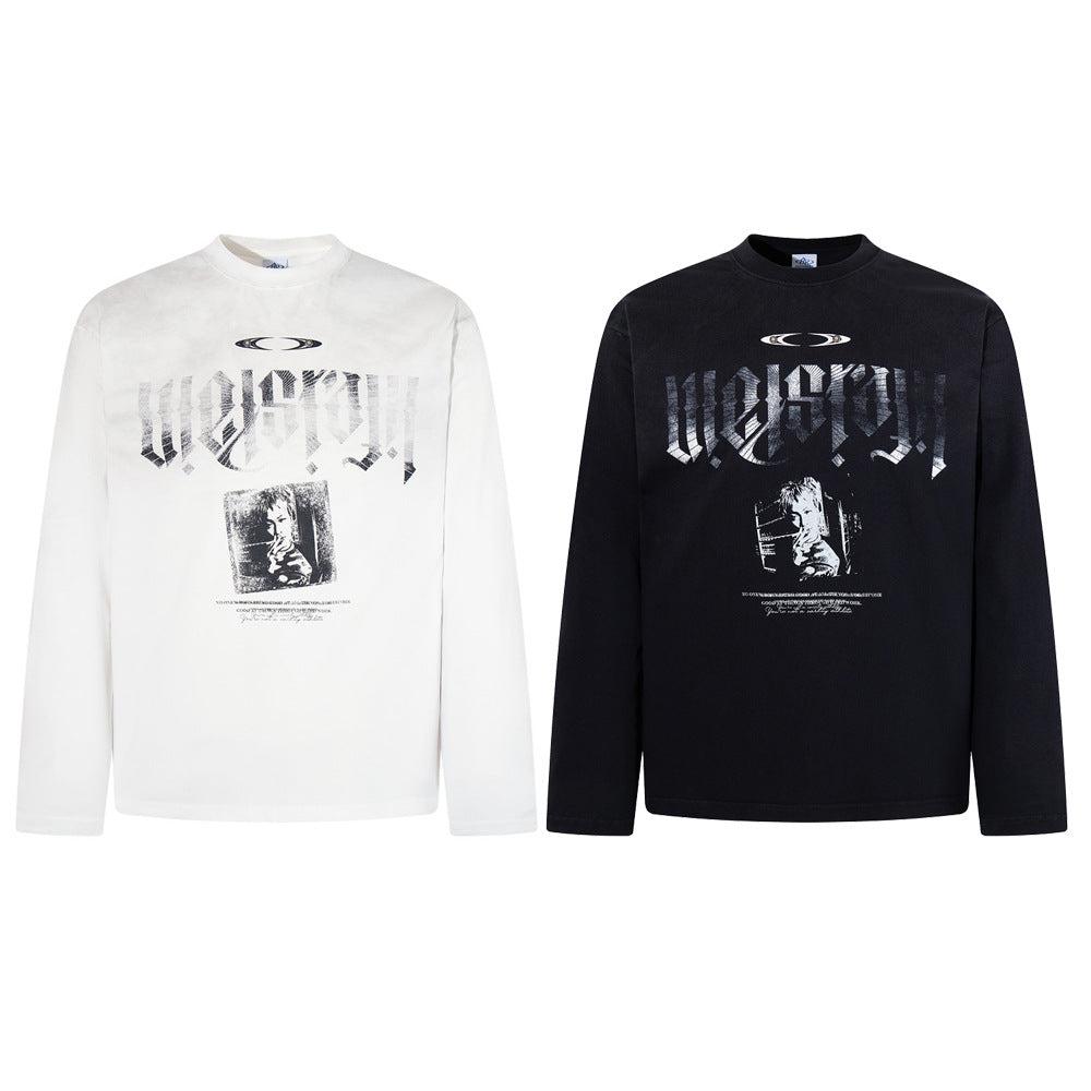 Herren-Langarmshirt mit Gothic-Graphic – Oversize-Rundhals und Schriftzug