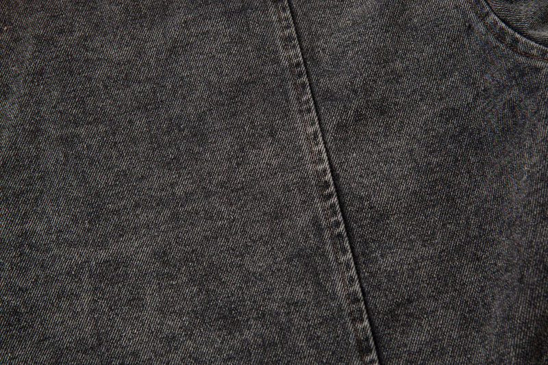 Washed Denim Hoodie Jacket – Boxy Fit with Embroidered Appliqué