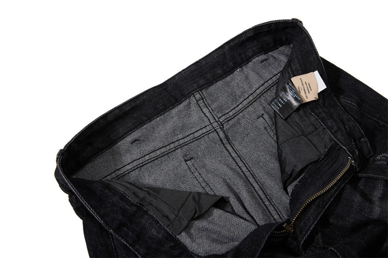 Gothic Buckle Strap Flare Jeans – Men's Washed Black Distressed Denim