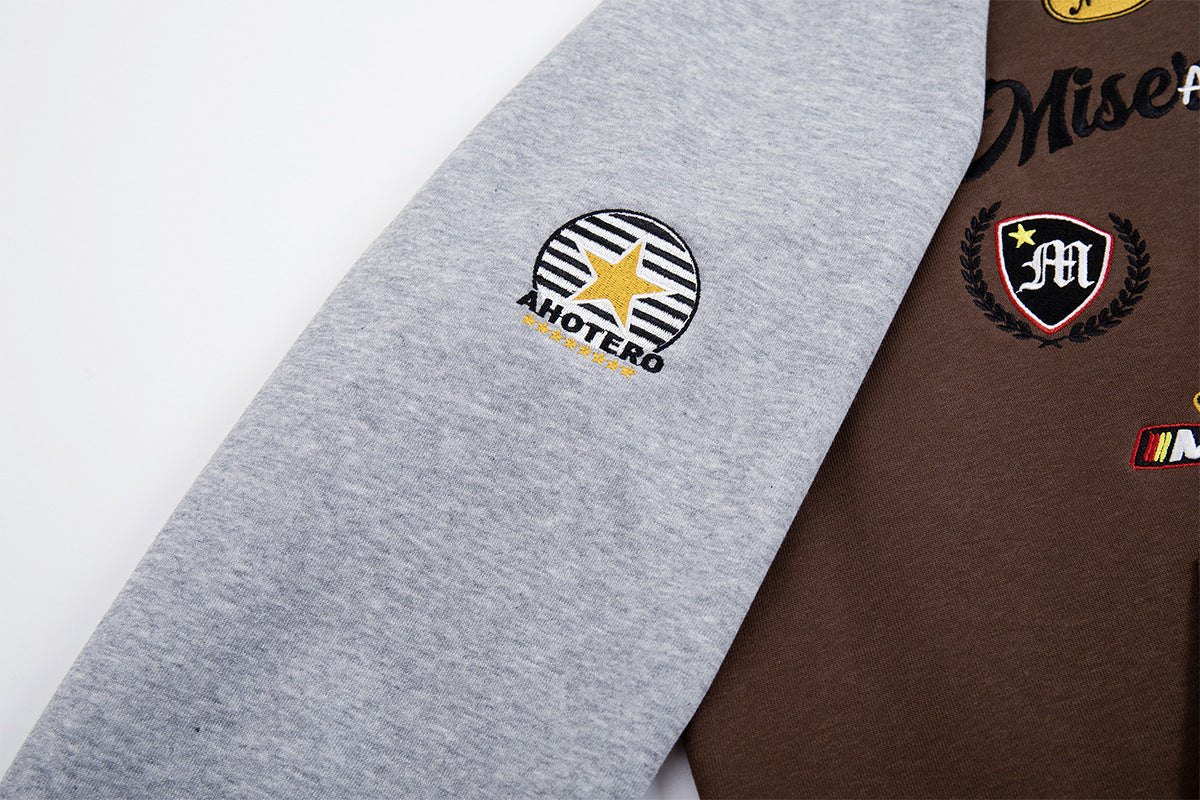 Sweat zippé rétro avec écussons racing – Modèle raglan color block à badges brodés