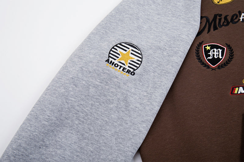 Sweat zippé rétro avec écussons racing – Modèle raglan color block à badges brodés