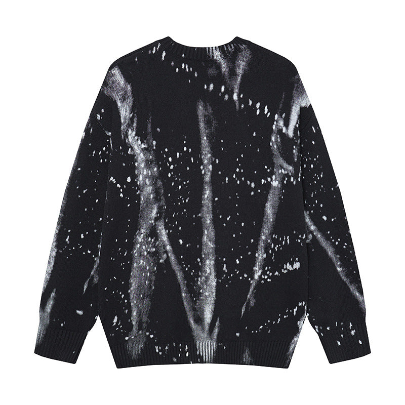 Ink-Wash-Strickpullover mit Farbspritzern und Rundhalsausschnitt – Oversized Streetwear