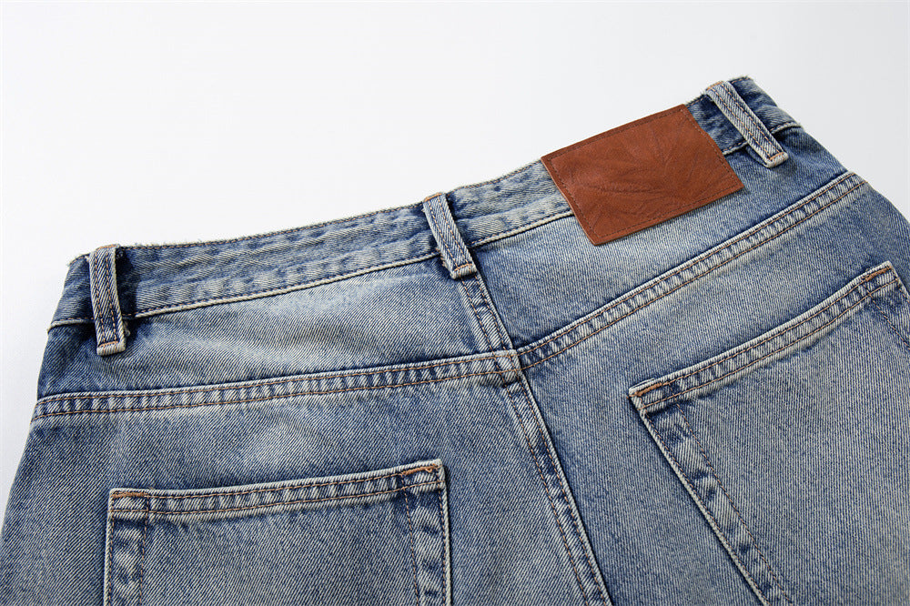 Wide-Leg Distressed Jeans with Studs & Leopard Patches — Men's American Street