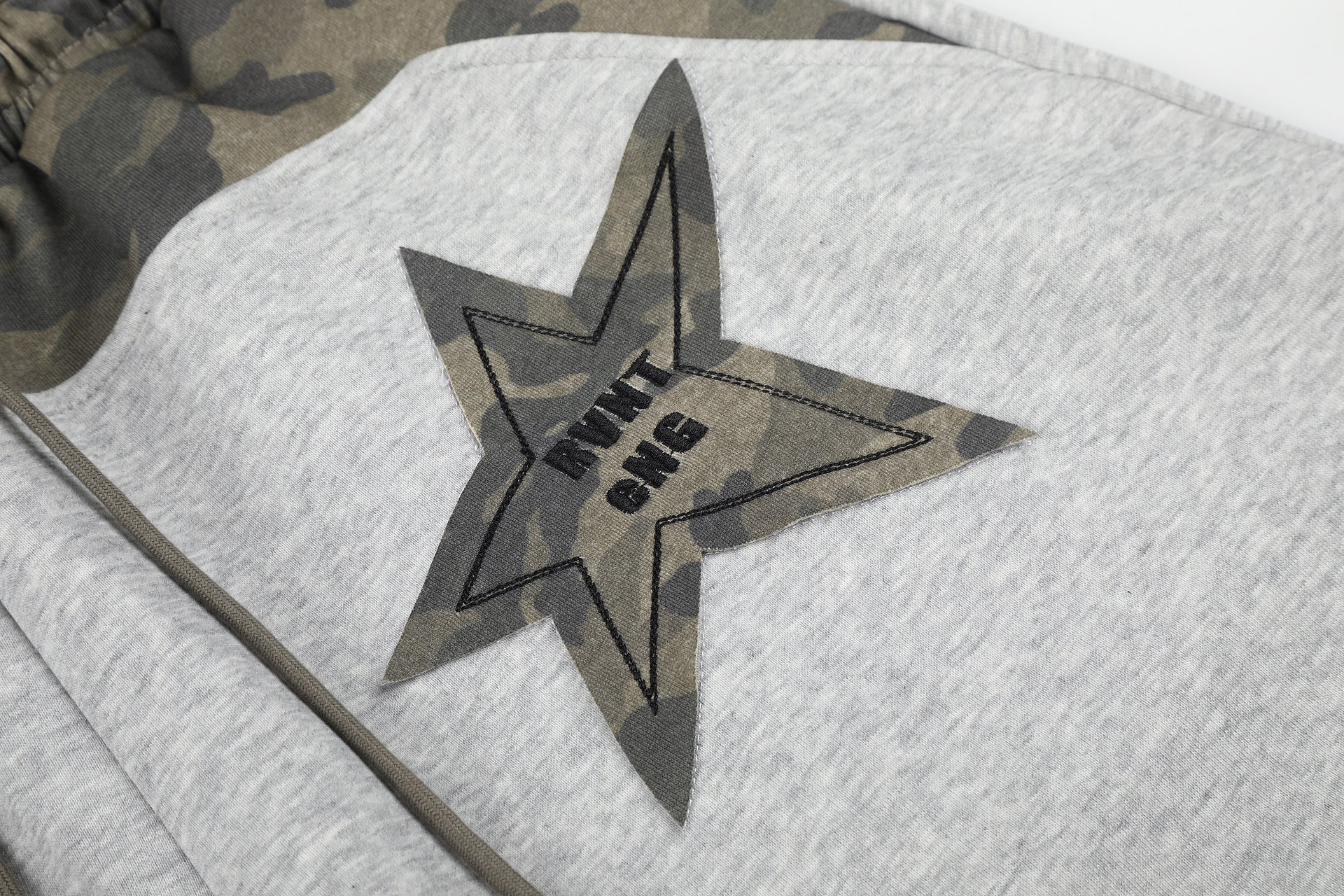 Wide-Leg Sweatpants with Camo Waistband and Star Patch