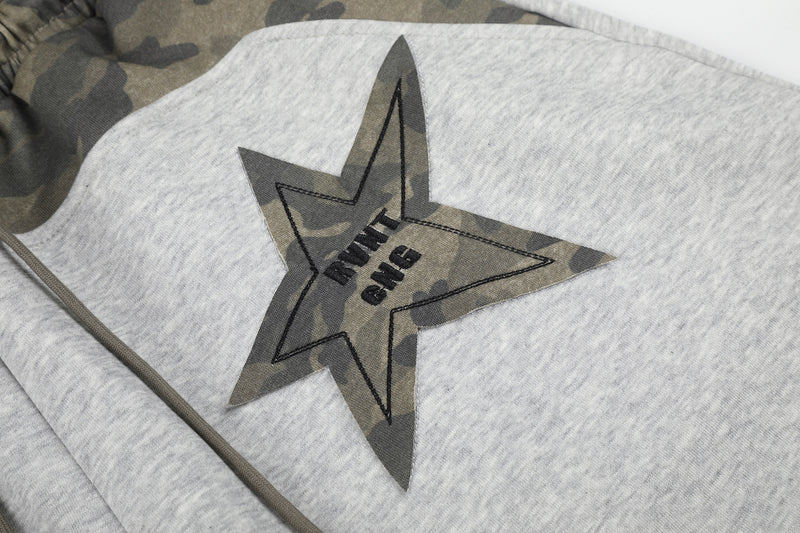 Wide-Leg Sweatpants with Camo Waistband and Star Patch