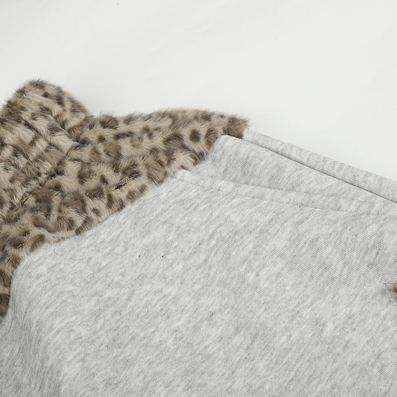 Wide-Leg Sweatpants with Leopard Print Waistband & Star Patch Embroidery