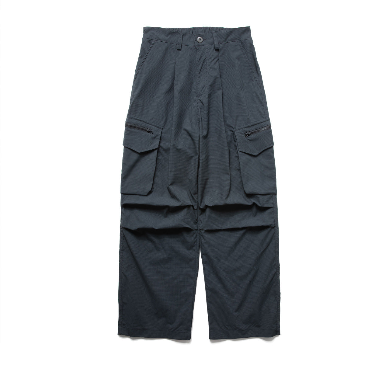 Wide-Leg Cargo Pants with Zipper Pockets – Ripstop Nylon, Relaxed Fit