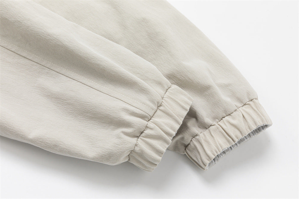 Reversible Stand Collar Zip Jacket – Cream & Pinstripe Oversized Fit
