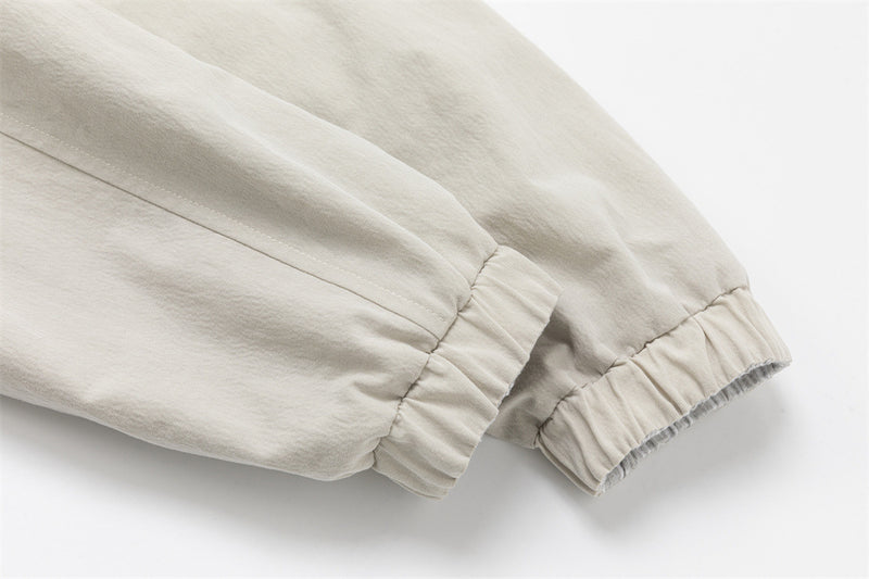 Reversible Stand Collar Zip Jacket – Cream & Pinstripe Oversized Fit