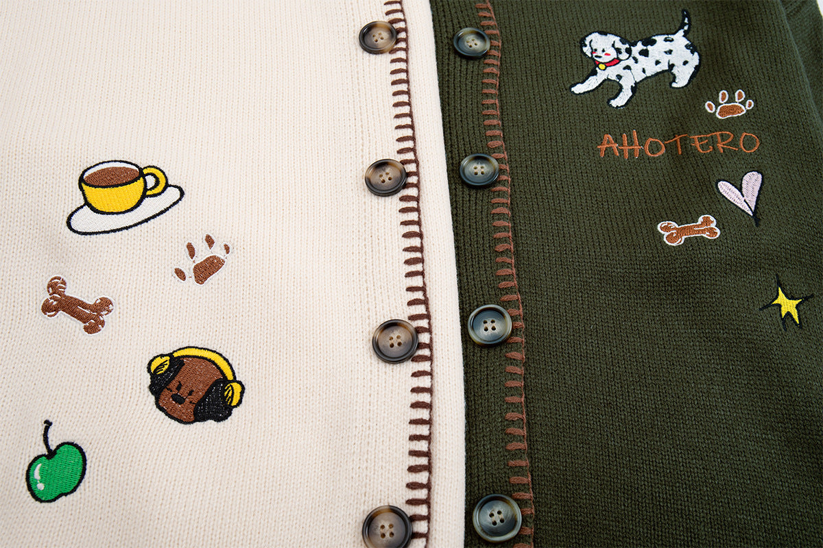 Gilet en maille brodé de motifs cartoon – Chien dalmatien boutonné