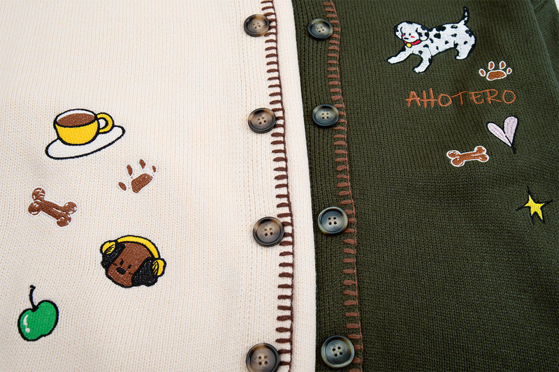 Gilet en maille brodé de motifs cartoon – Chien dalmatien boutonné