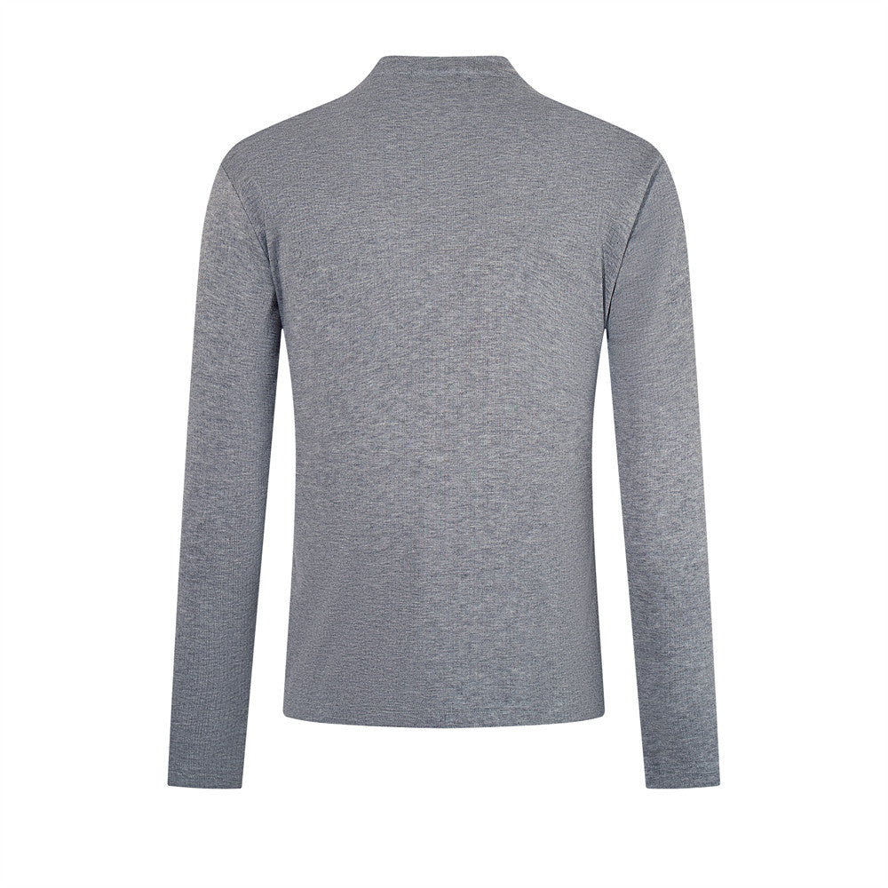 Henley Shirt Long Sleeve Men's Slim-Fit Stand Collar Button Placket Top