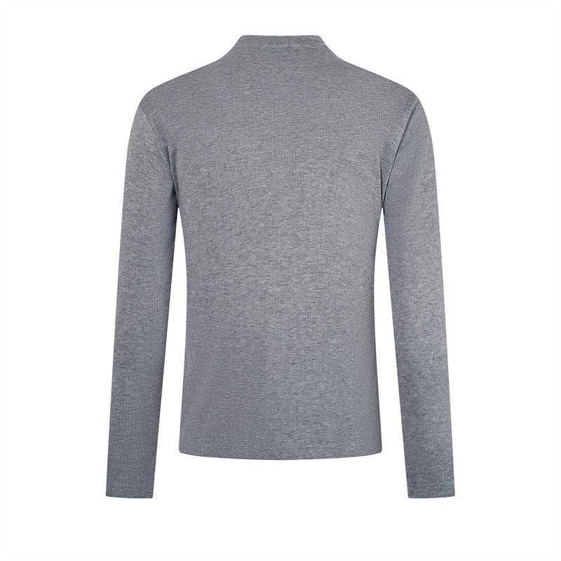 Henley Shirt Long Sleeve Men's Slim-Fit Stand Collar Button Placket Top