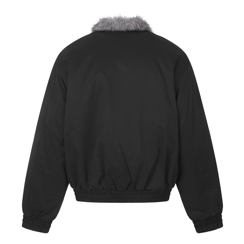 Faux Fur Collar Bomber Jacket – Men's Oversized Short Padded Coat