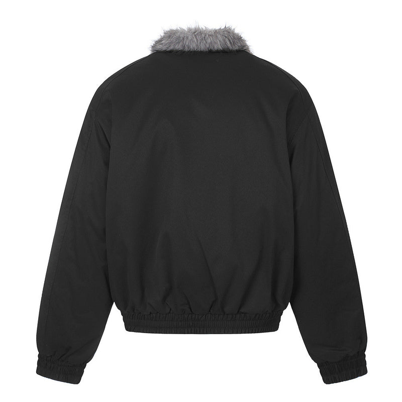 Faux Fur Collar Bomber Jacket – Men's Oversized Short Padded Coat