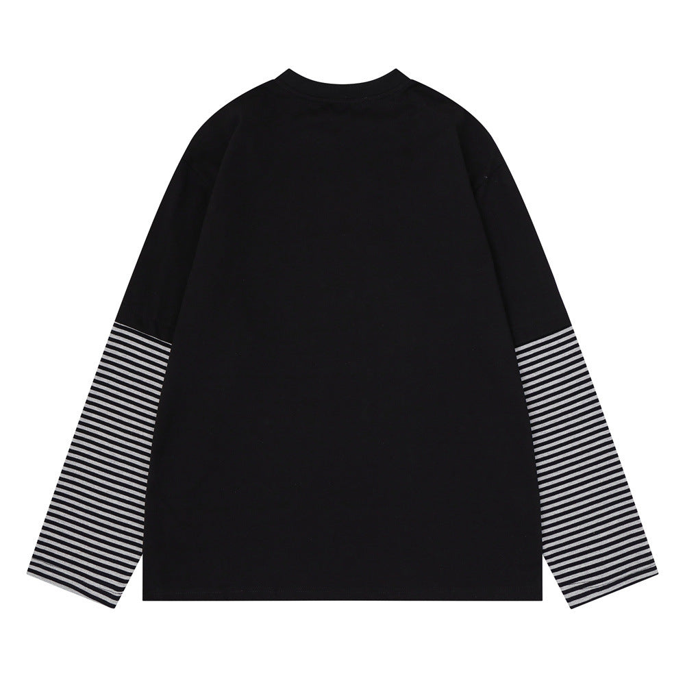 T-shirt homme à manches longues – Imprimé yeux, effet deux-en-un et manches rayées