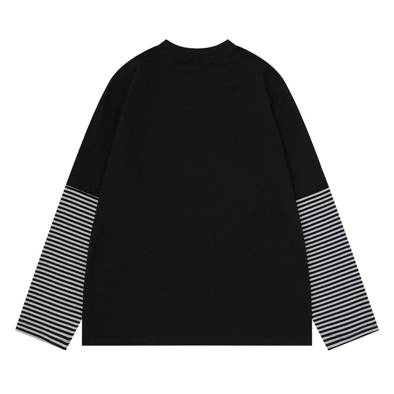 T-shirt homme à manches longues – Imprimé yeux, effet deux-en-un et manches rayées