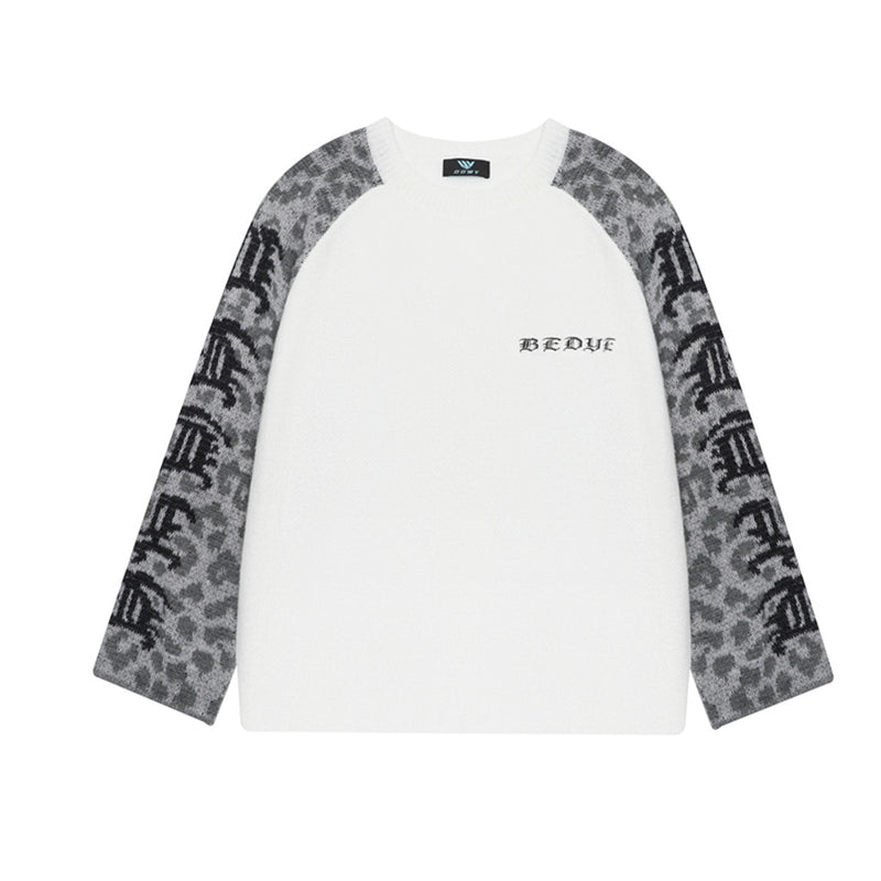 Leopard Print Raglan Knit Sweater – American Vintage Streetwear Crewneck