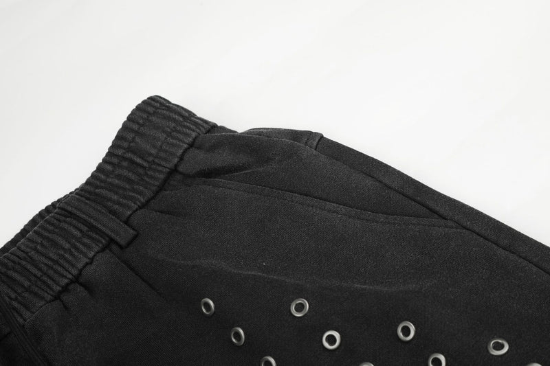 Pantalon de survêtement wide leg – Jogger droit noir délavé à œillets métalliques