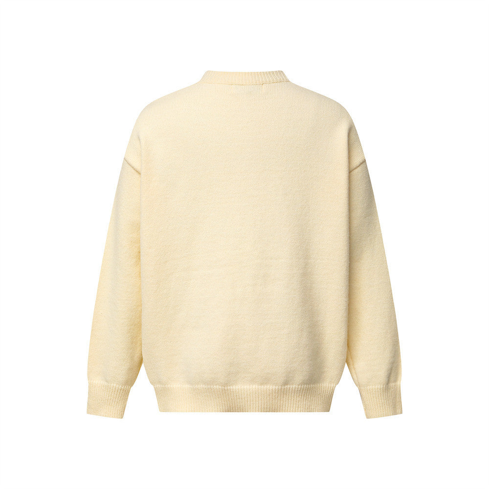 Men's V Neck Sweater Colorblock Cartoon Jacquard Fringe Knit Pullover