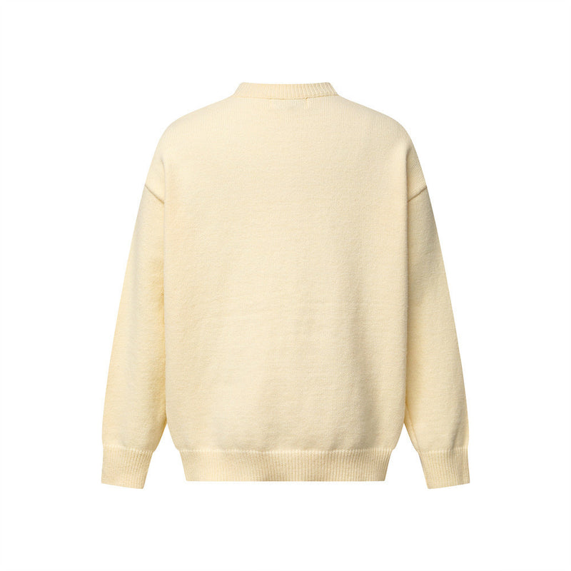 Men's V Neck Sweater Colorblock Cartoon Jacquard Fringe Knit Pullover