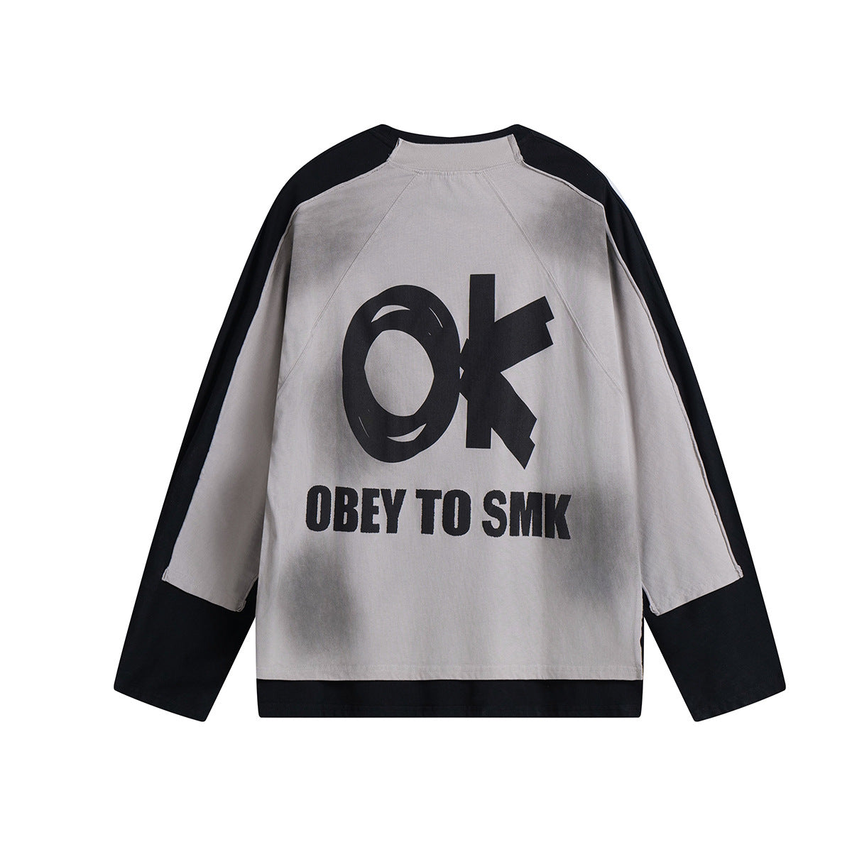 T-shirt graphique color-block à manches longues – Haut streetwear oversize bicolore délavé