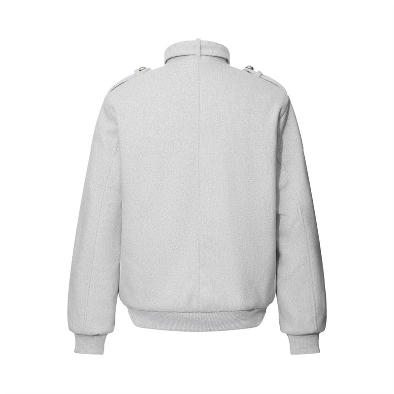 Men's Military-Style Stand Collar Padded Jacket with Double-Breasted Button