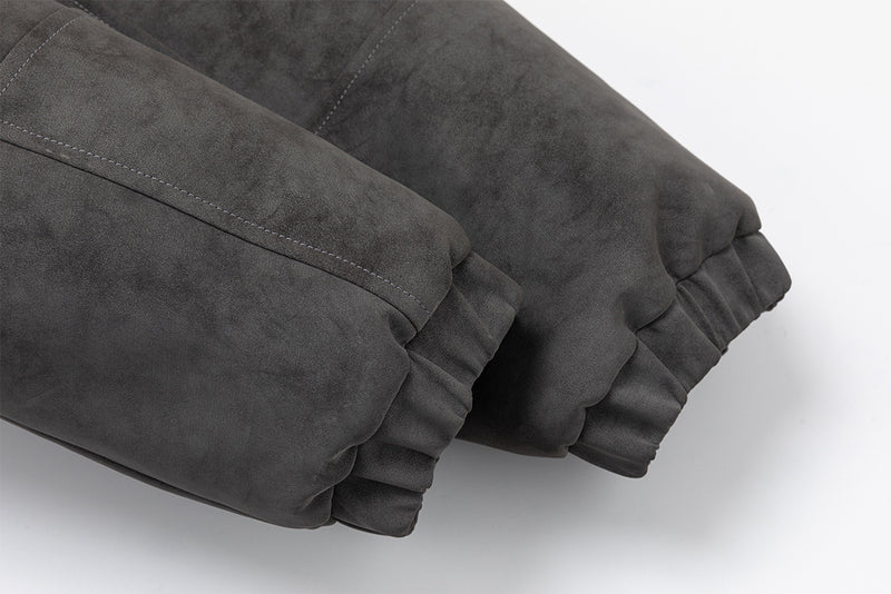 Veste bomber à capuche – Similicuir effet usé, col en fausse fourrure et garnissage matelassé
