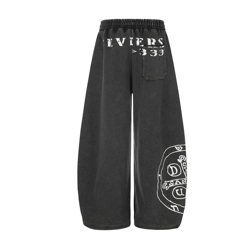 Pantalon de survêtement à jambes larges – Imprimé graphique vintage acid wash, coupe ample