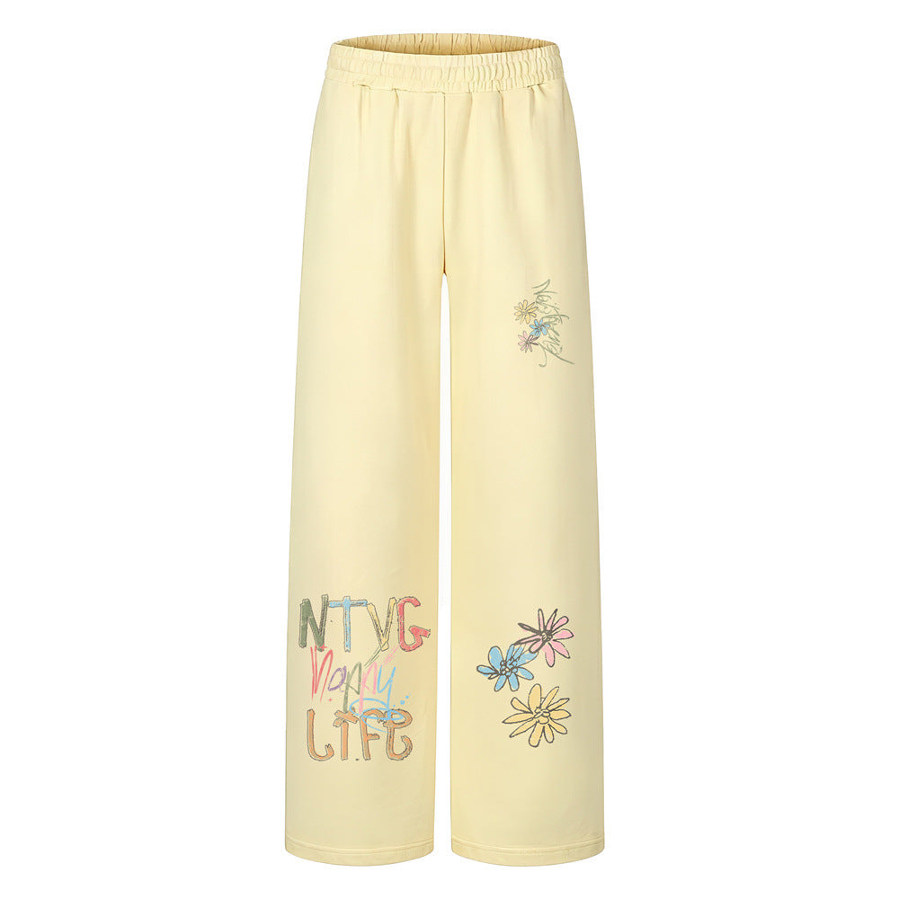 Jogginghose mit floralem Graffiti-Print, weitem Bein und elastischem Bund