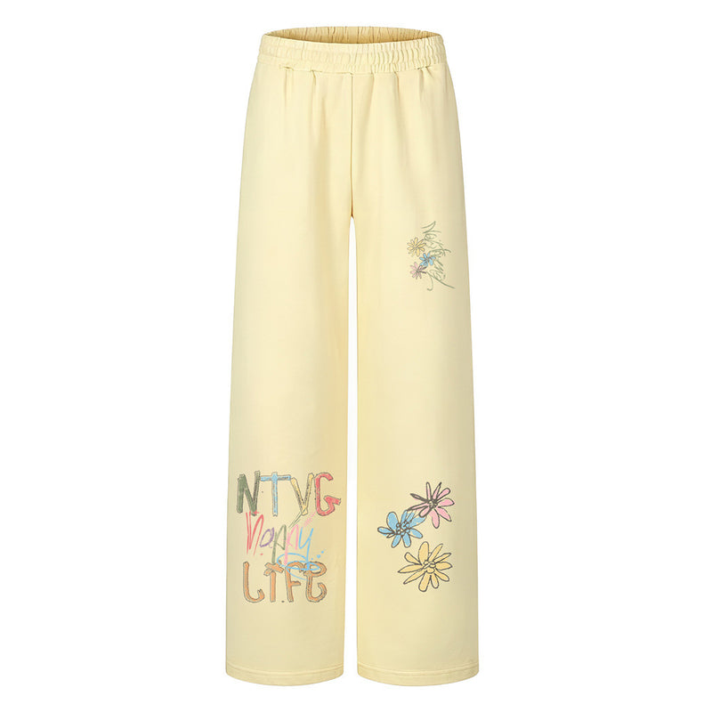 Jogginghose mit floralem Graffiti-Print, weitem Bein und elastischem Bund