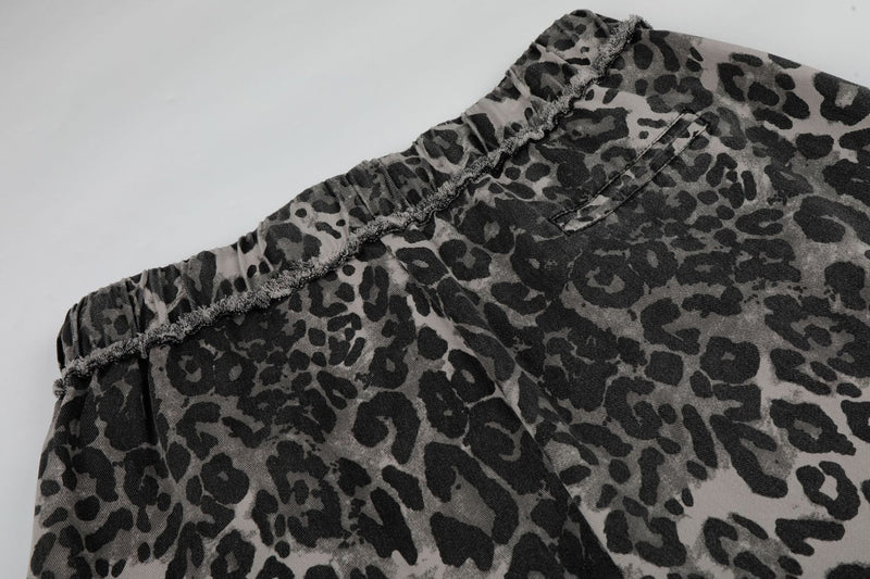 Wide-Leg Leopard Print Pants with Skull & Crossbones Graphic