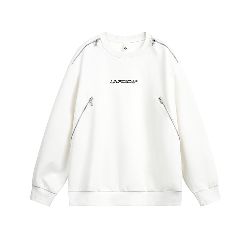 Sweat col rond inspiré du style moto avec détail zippé