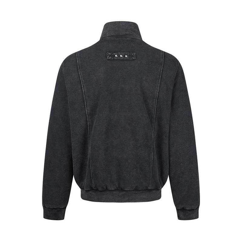 Blouson bomber en maille gaufrée délavée à l’acide avec rivets métalliques