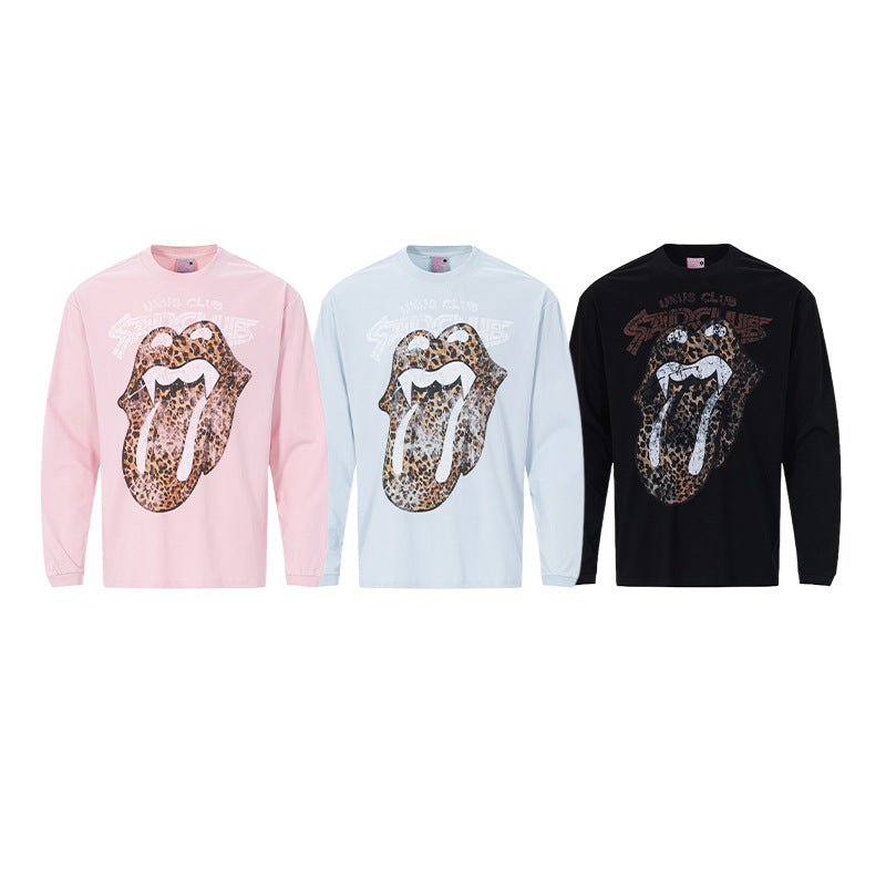 レオパード柄リップロゴ 長袖グラフィックTシャツ