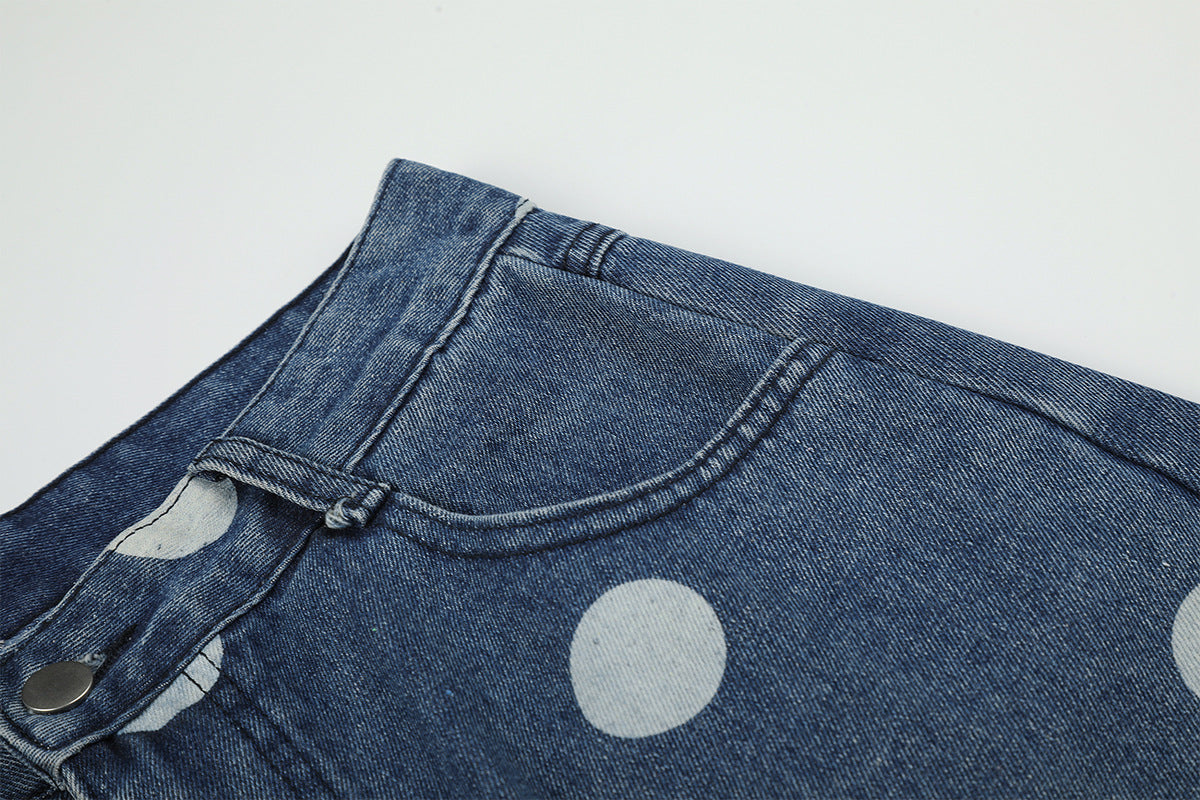 Baggy Mid Rise Jeans Wide-Leg Polka Dot Y2K Denim Pants