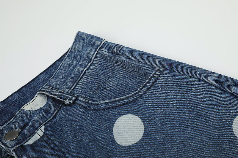 Baggy Mid Rise Jeans Wide-Leg Polka Dot Y2K Denim Pants