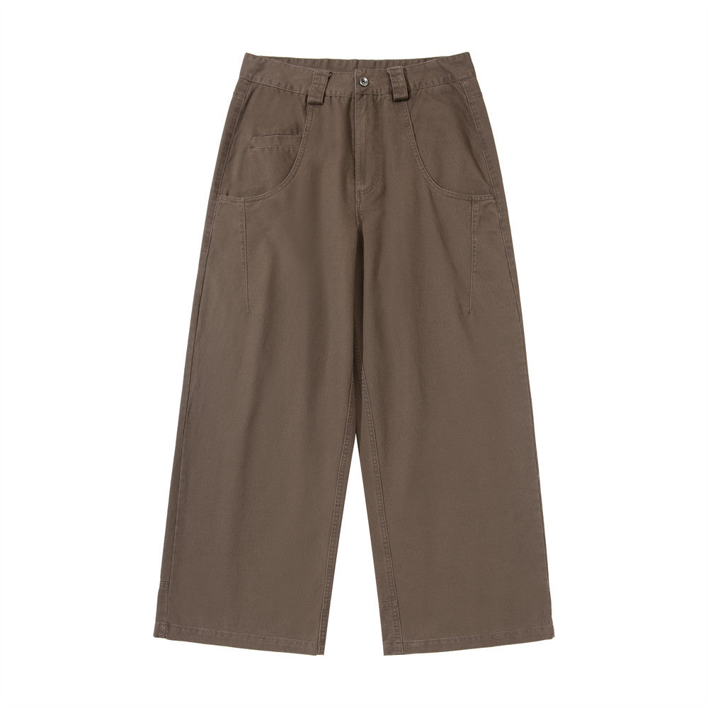 Men's Wide-Leg Workwear Trousers – Relaxed Straight-Cut Pants with Patch Pockets