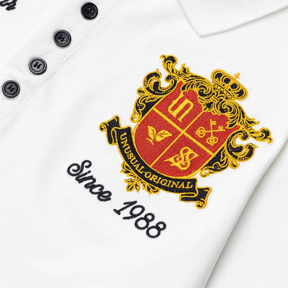 Men's Long Sleeve Polo Shirt with Embroidered Crest Badge