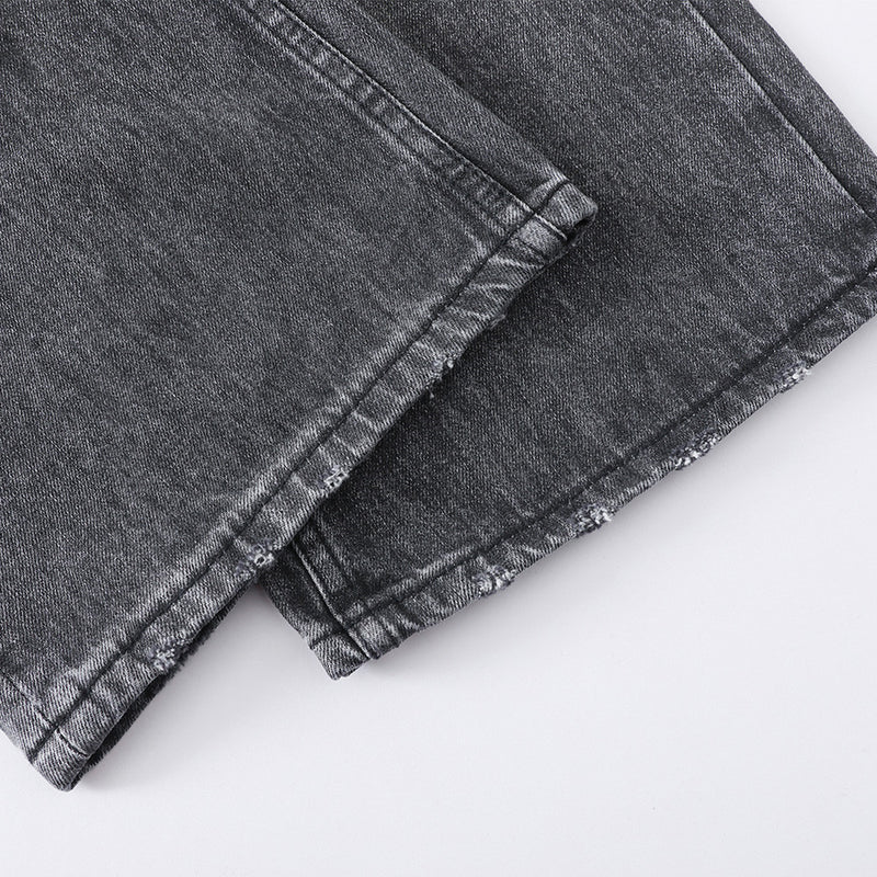 Wide-Leg Jeans Men's Washed Grey Vintage Distressed Baggy Denim Pants