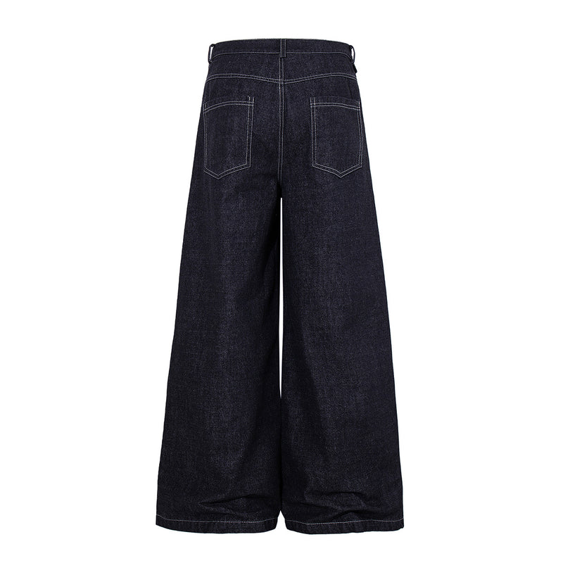 Ensemble veste et pantalon en jean – Veste boxy en denim indigo foncé asymétrique
