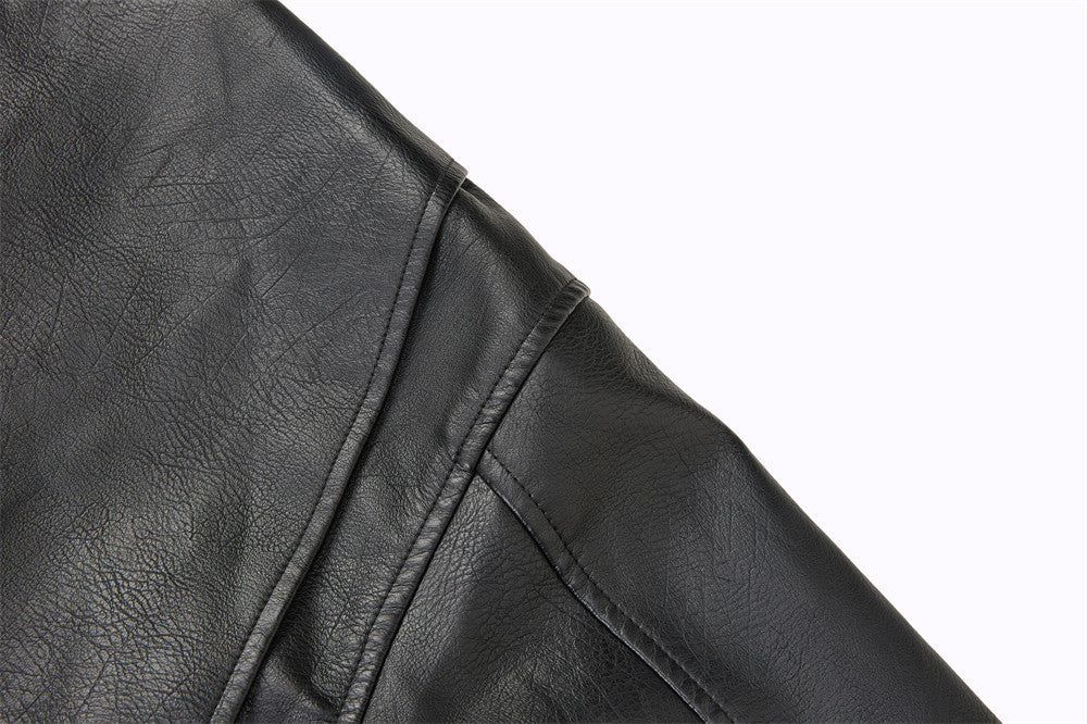 Men's Black PU Leather Biker Jacket – Short Moto Style with Red Zip