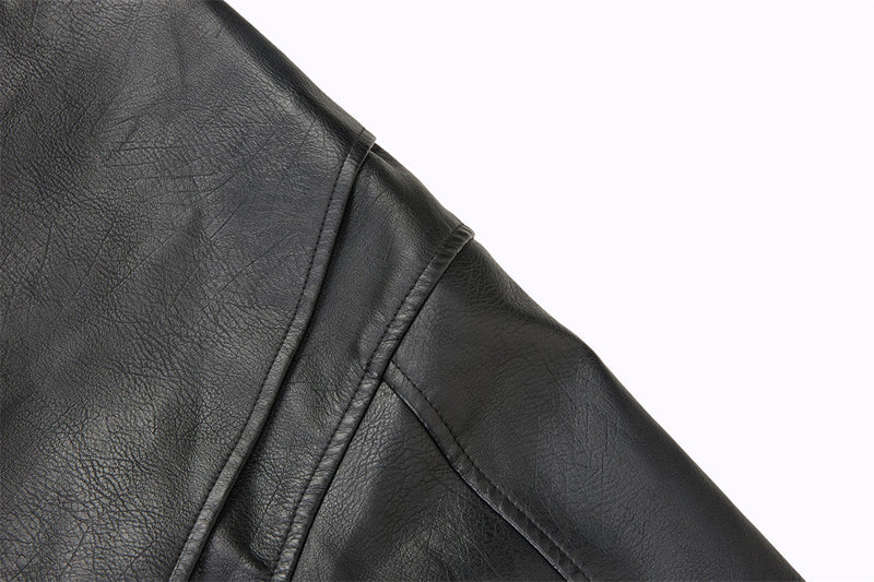Men's Black PU Leather Biker Jacket – Short Moto Style with Red Zip