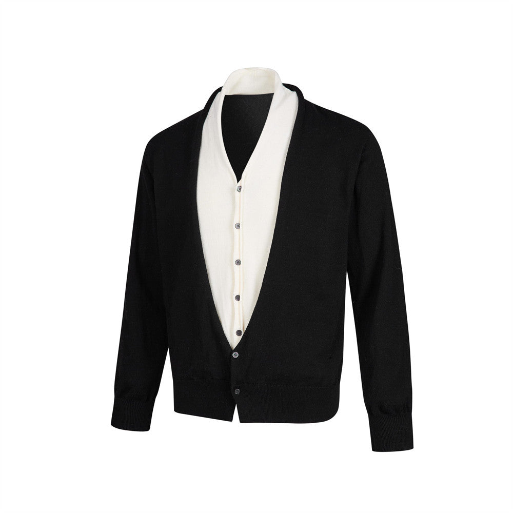 Men's V Neck Sweater Two-Tone Faux-Layered Cardigan
