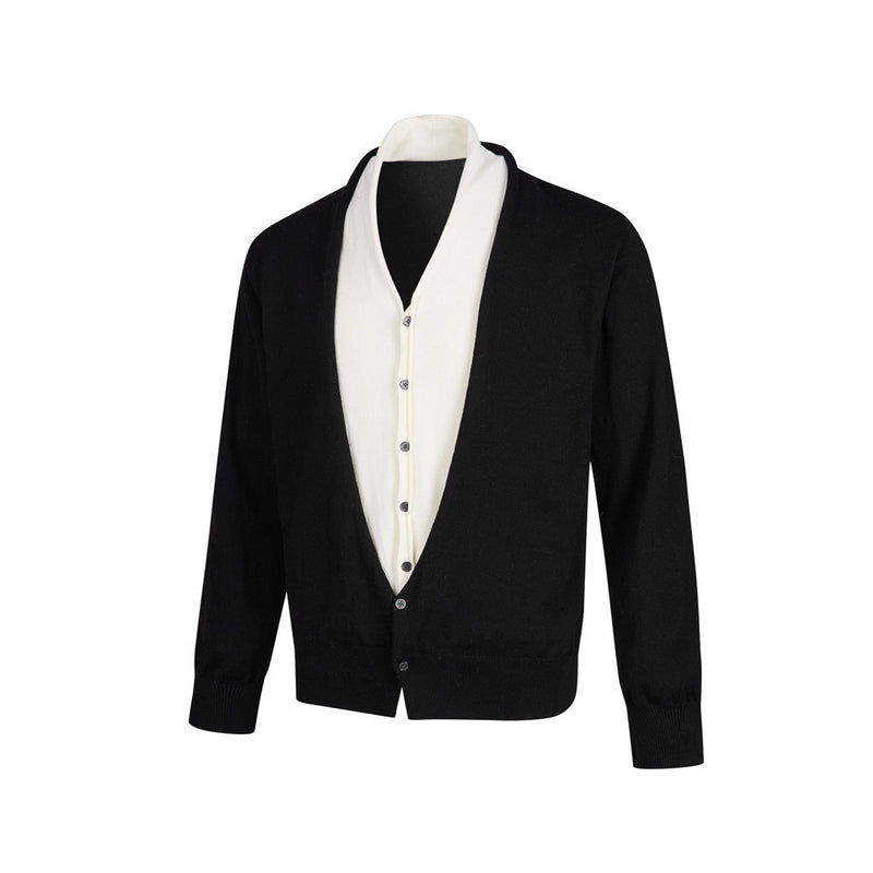 Men's V Neck Sweater Two-Tone Faux-Layered Cardigan